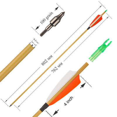 31.5" Wood/Bamboo Coated Carbon Archery Arrows Turkey Feathers Target Shooting For Recurve Compound Bow