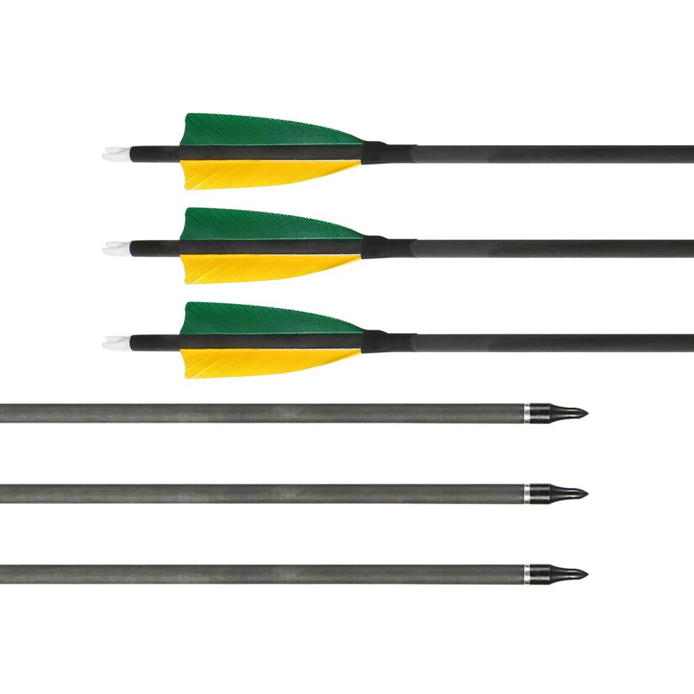 32" 7.6mm Spine 400 Green Yellow Mixed Carbon Arrows