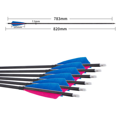 31.5" 6x Wood and 6x 0.003 Straightness Pure Carbon Fletched Arrows Shield Parabolic Blue Real Turkey Feather