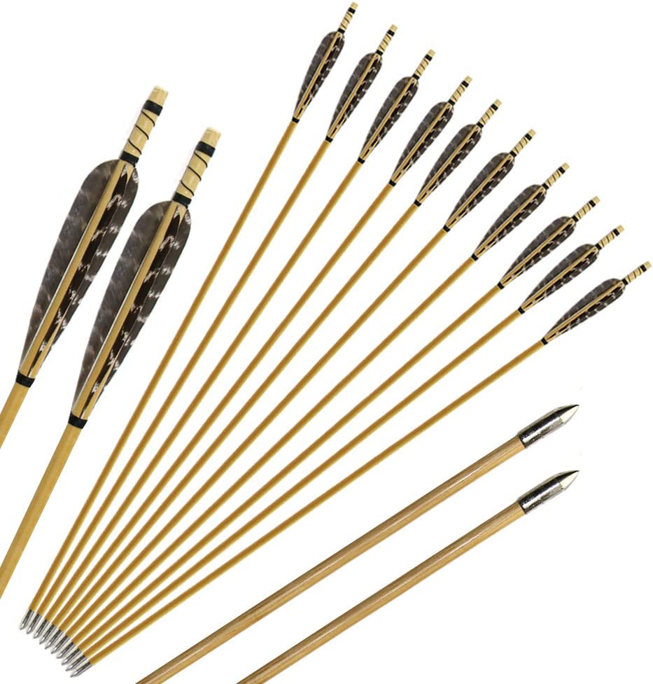 12x 31.5 Fletched Trad Archery Wooden Arrows 5 inch Turkey Feather Target Field Points Handmade for Recurve Bow Longbow Practice Shooting