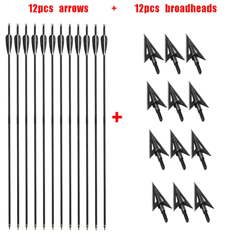 12pcs 31" Hunting Carbon Arrows 12pcs Broadheads Outdoor Archery