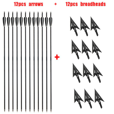 12pcs 31" Hunting Carbon Arrows 12pcs Broadheads Outdoor Archery