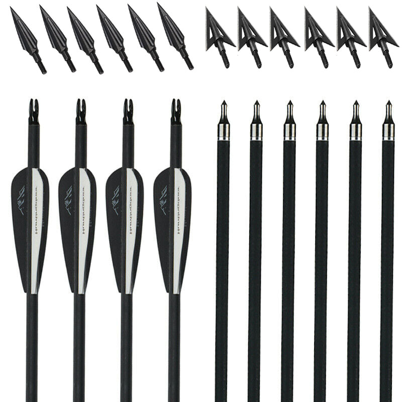 12pcs 31" Hunting Carbon Arrows 12pcs Broadheads Outdoor Archery