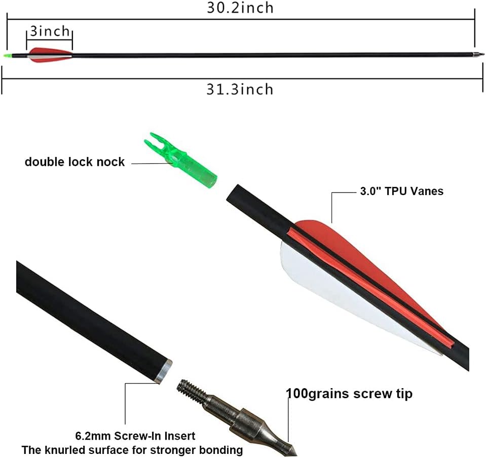 12 Flèches De Chasse En Carbone TOPARCHERY – Spine 500/700/900, 31 Pouces, Plumes Bleues