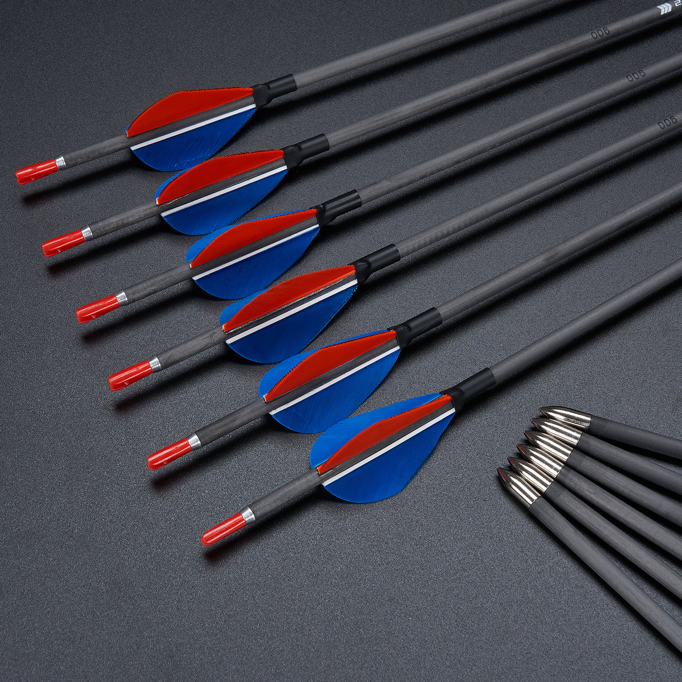 12x 32" ID 4.2mm Slim Turkey Feather Pure Carbon Archery Fletched Arrows Spine 500/700/900 Blue/Orange For Target Practice