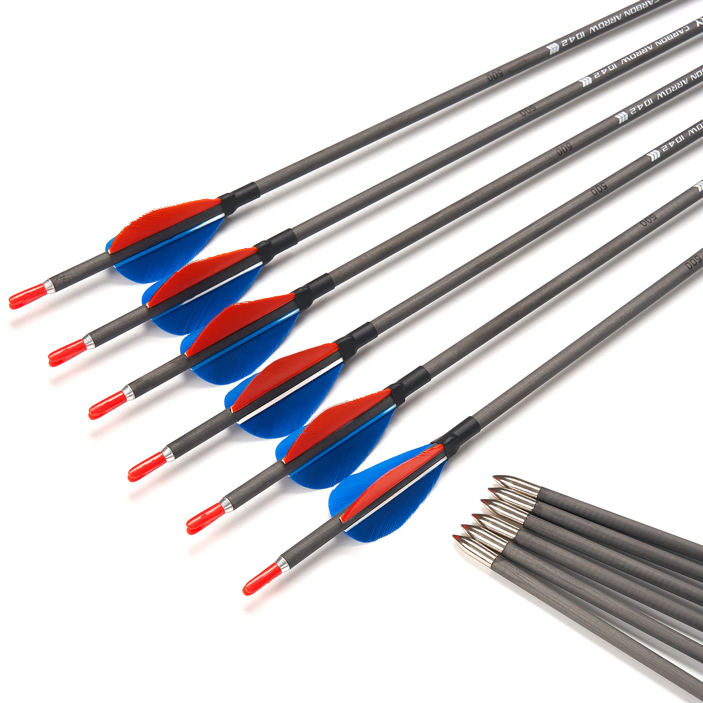 12x 32" ID 4.2mm Slim Turkey Feather Pure Carbon Archery Fletched Arrows Spine 500/700/900 Blue/Orange For Target Practice