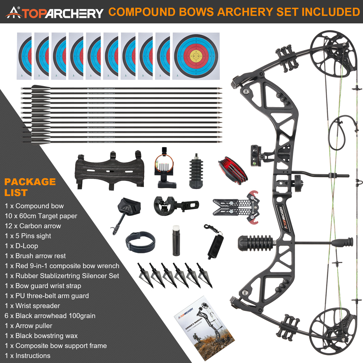 30-70lbs TopArchery T7 Archery Compound Bow Arrows Set