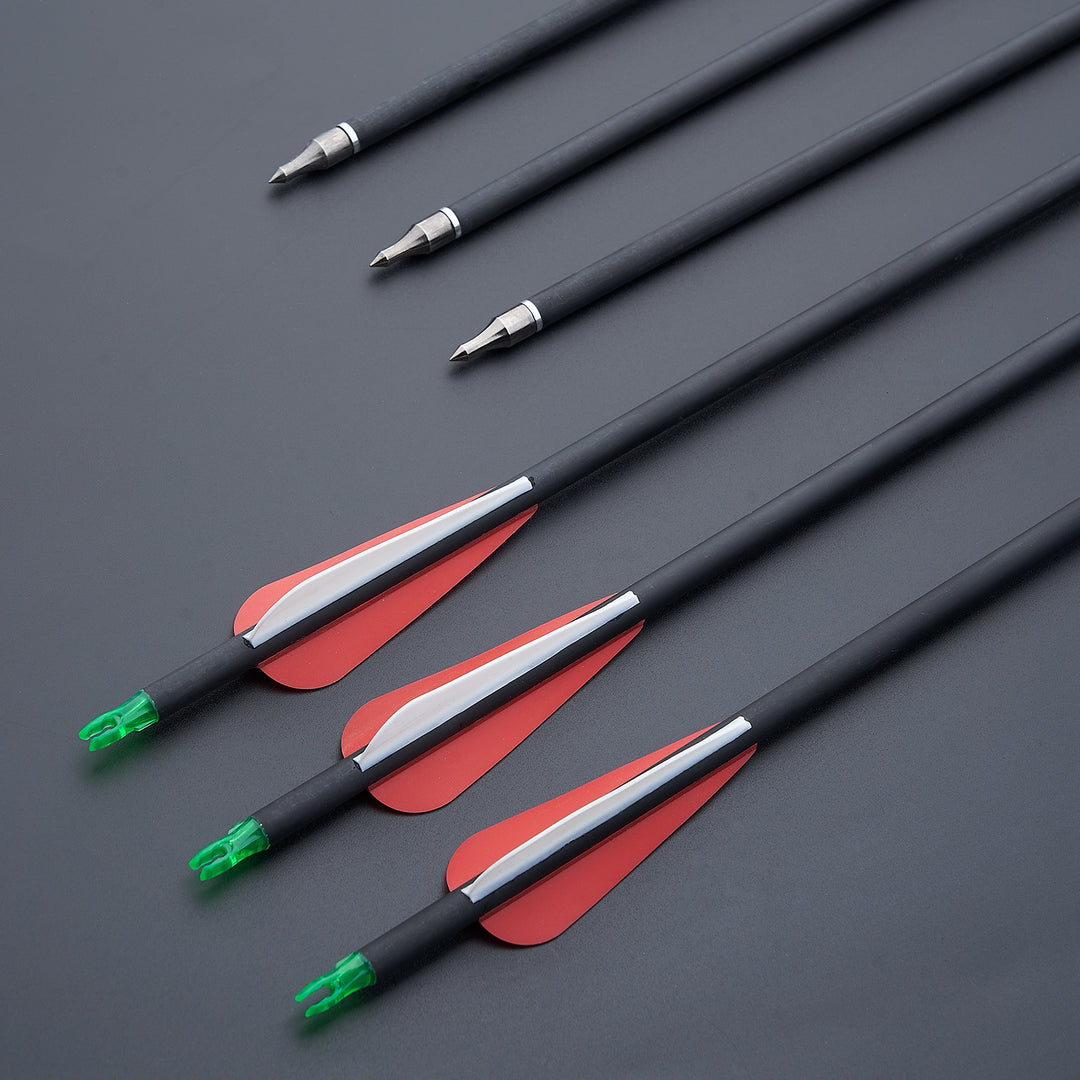 Flèches Carbone MAK 31" Spine 500 - Plumes Vertes - 6 Pièces - Pour Arc Composite/recurve