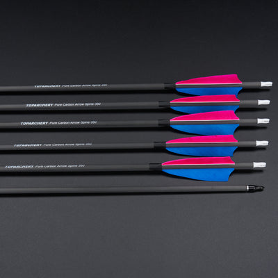 12x 32" OD 7.5mm ID 6.2mm Spine 350 0.003 Straightness Pure Carbon Archery Arrows 4" Shield Feather