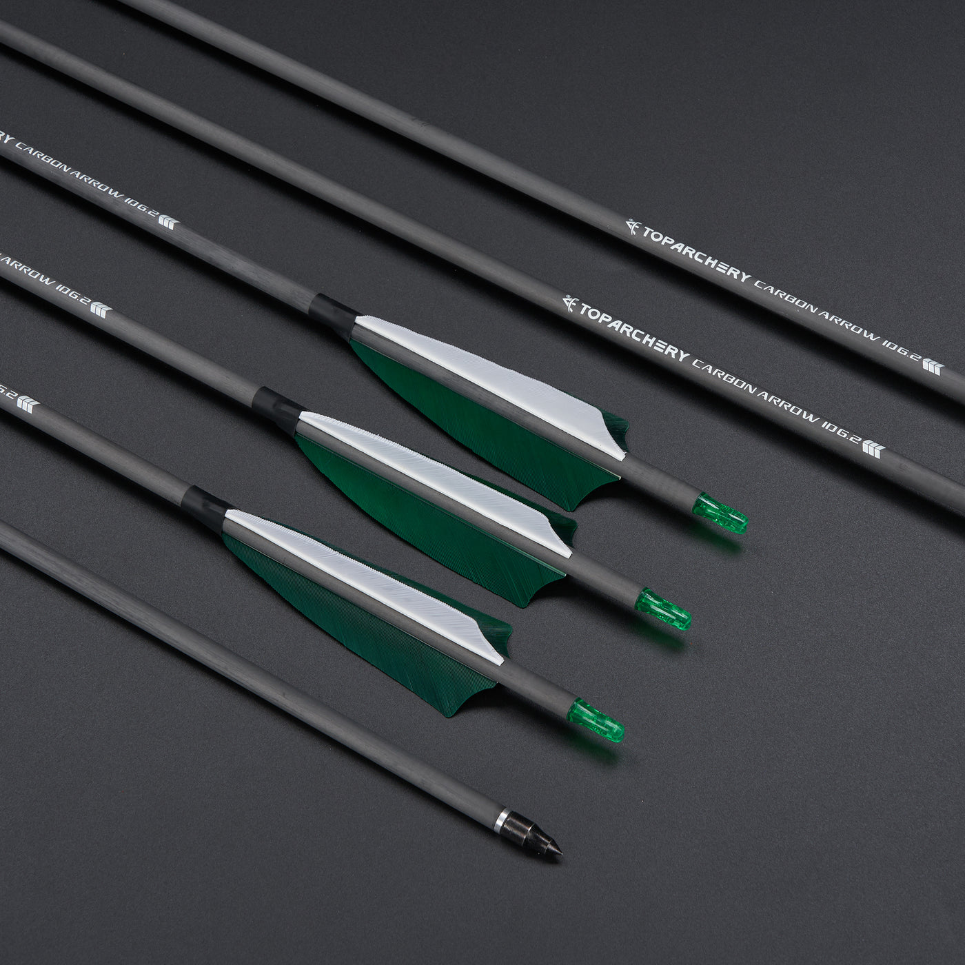12x 32" OD 7.5mm ID 6.2mm Spine 400 Green Shield Turkey Feather Pure Carbon Archery Arrows