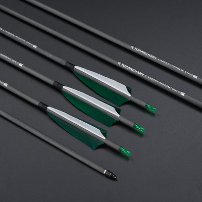 12x 32" OD 7.5mm ID 6.2mm Spine 400 Green Shield Turkey Feather Pure Carbon Archery Arrows