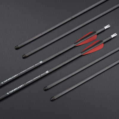 12x 24" OD 7mm Spine 250 Kids Black/Red Fletched Pure Carbon Archery Arrows for Compound