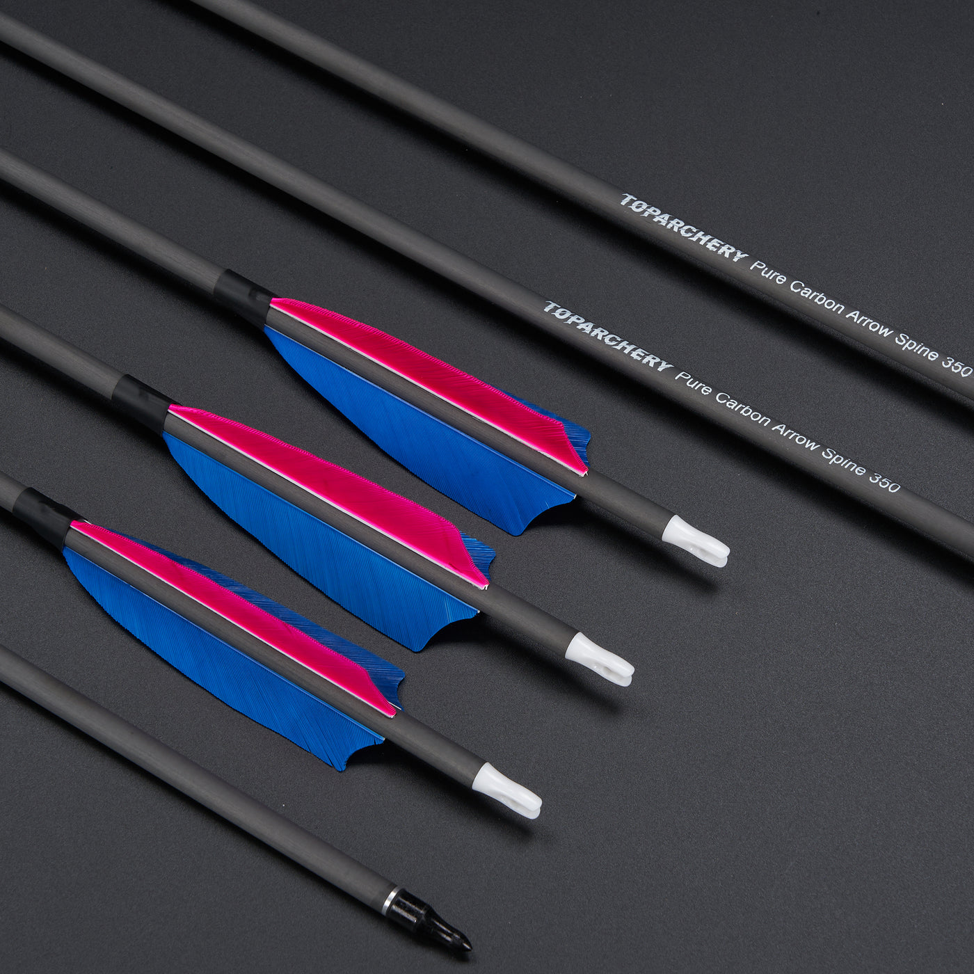 12x 32" OD 7.5mm ID 6.2mm Spine 350 0.003 Straightness Pure Carbon Archery Arrows 4" Shield Feather