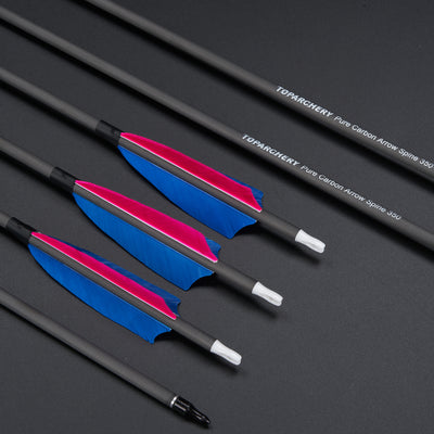 12x 32" OD 7.5mm ID 6.2mm Spine 350 0.003 Straightness Pure Carbon Archery Arrows 4" Shield Feather