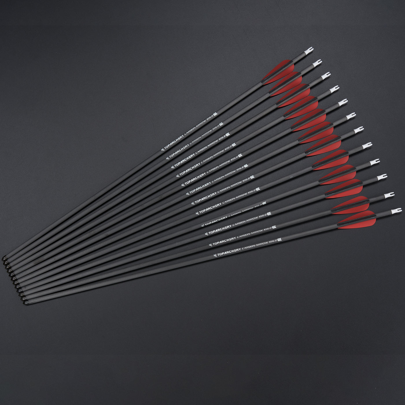 12x 24" OD 7mm Spine 250 Kids Black/Red Fletched Pure Carbon Archery Arrows for Compound
