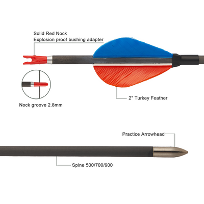 12x 32" ID 4.2mm Slim Turkey Feather Pure Carbon Archery Fletched Arrows Spine 500/700/900 Blue/Orange For Target Practice