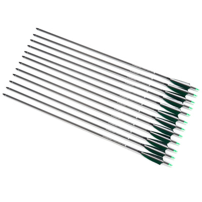 12x 32" OD 7.5mm ID 6.2mm Spine 400 Green Shield Turkey Feather Pure Carbon Archery Arrows