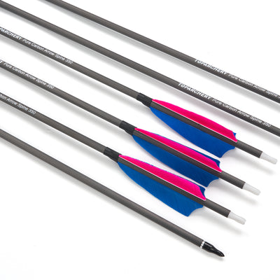 12x 32" OD 7.5mm ID 6.2mm Spine 350 0.003 Straightness Pure Carbon Archery Arrows 4" Shield Feather