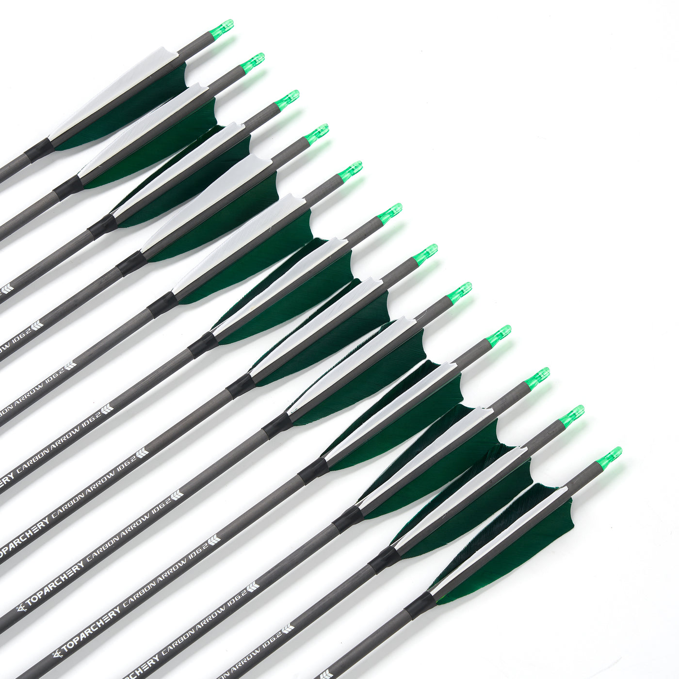 12x 32" OD 7.5mm ID 6.2mm Spine 400 Green Shield Turkey Feather Pure Carbon Archery Arrows