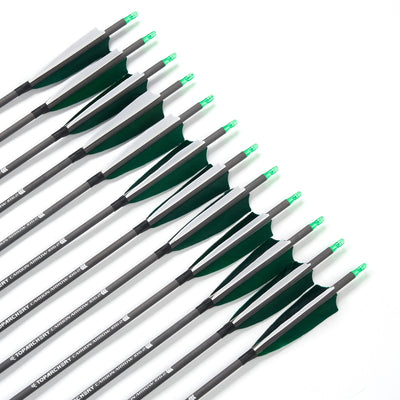 12x 32" OD 7.5mm ID 6.2mm Spine 400 Green Shield Turkey Feather Pure Carbon Archery Arrows
