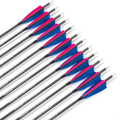 12x 32" OD 7.5mm ID 6.2mm Spine 350 0.003 Straightness Pure Carbon Archery Arrows 4" Shield Feather