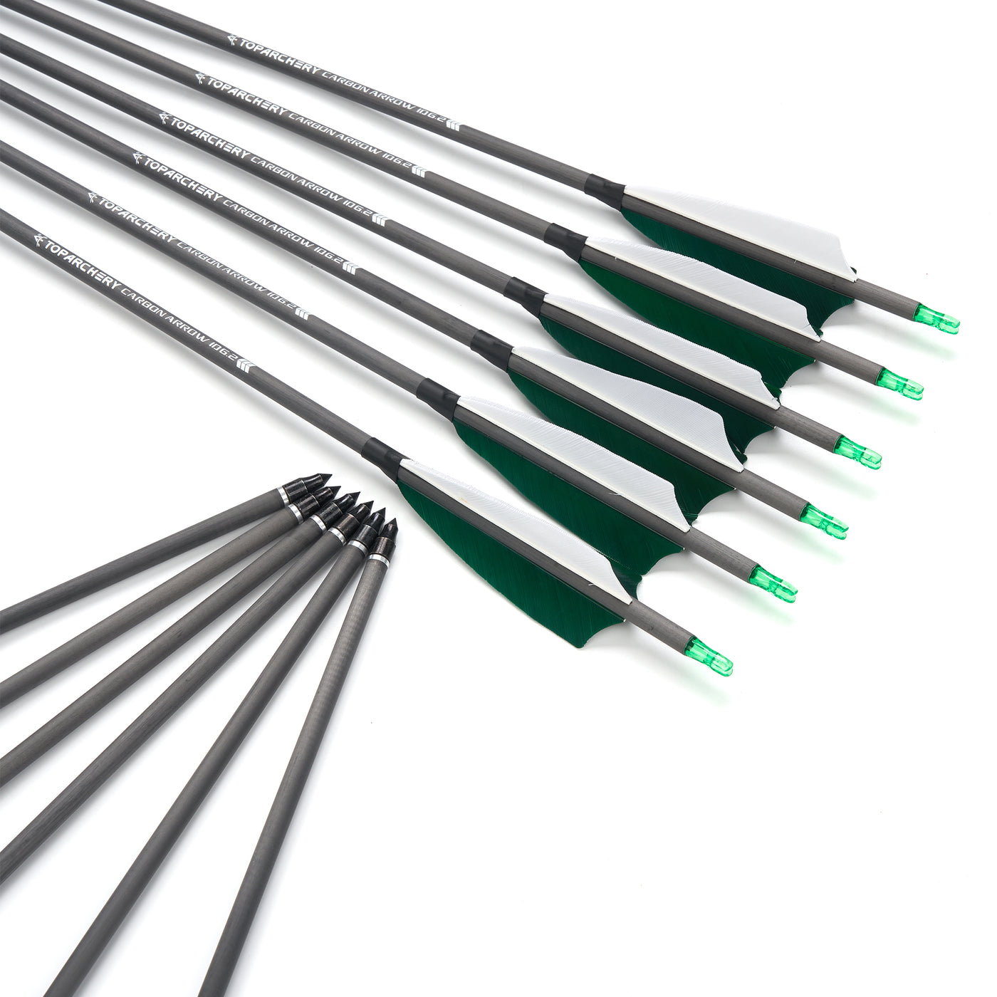 12x 32" OD 7.5mm ID 6.2mm Spine 400 Green Shield Turkey Feather Pure Carbon Archery Arrows