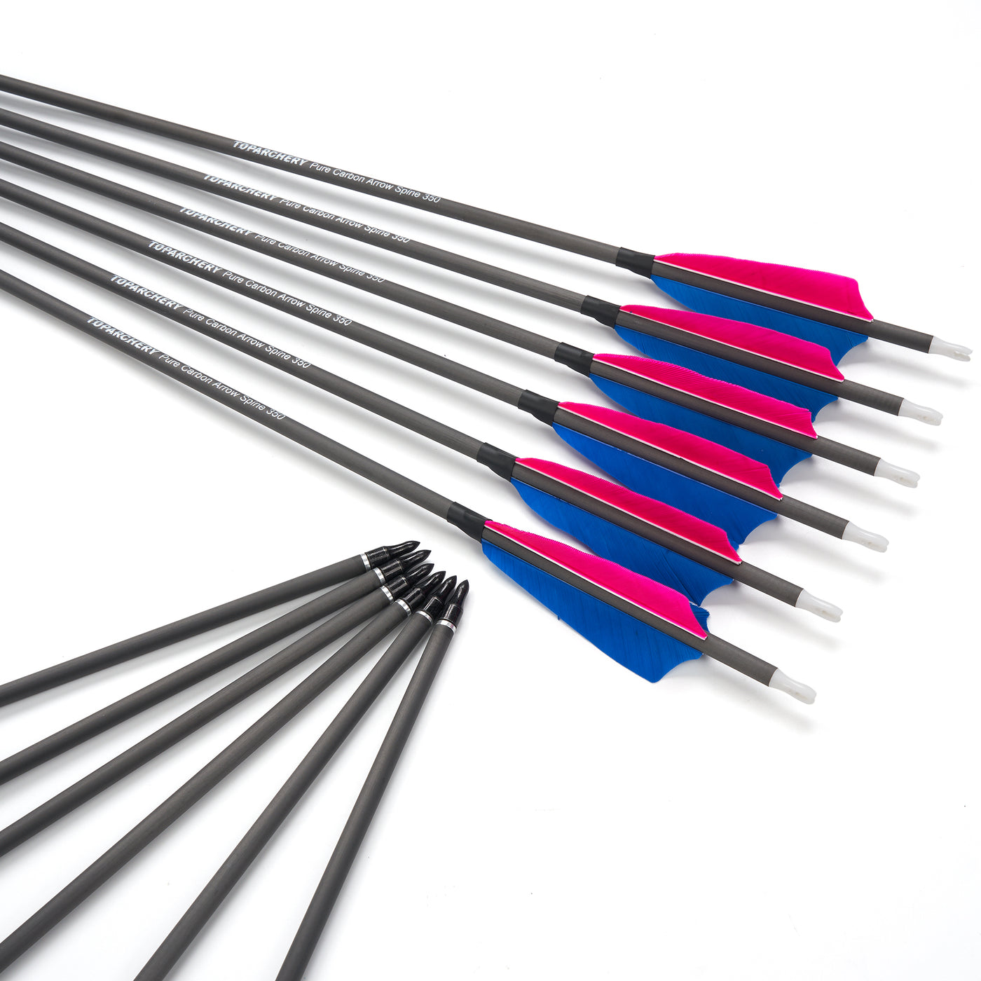 12x 32" OD 7.5mm ID 6.2mm Spine 350 0.003 Straightness Pure Carbon Archery Arrows 4" Shield Feather