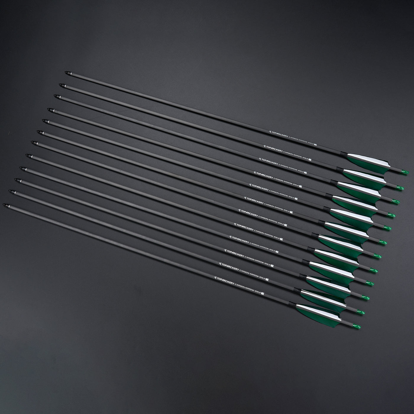 12x 32" OD 7.5mm ID 6.2mm Spine 400 Green Shield Turkey Feather Pure Carbon Archery Arrows