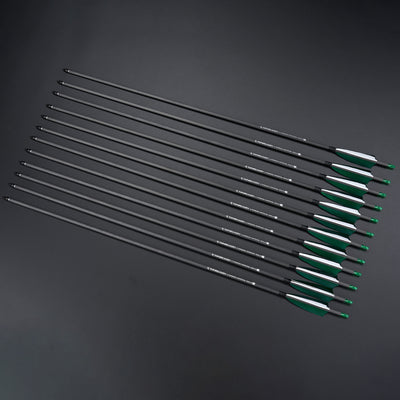 12x 32" OD 7.5mm ID 6.2mm Spine 400 Green Shield Turkey Feather Pure Carbon Archery Arrows