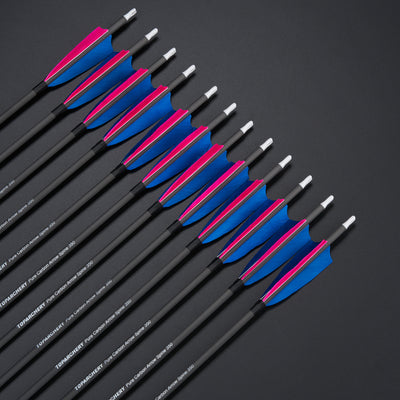 12x 32" OD 7.5mm ID 6.2mm Spine 350 0.003 Straightness Pure Carbon Archery Arrows 4" Shield Feather