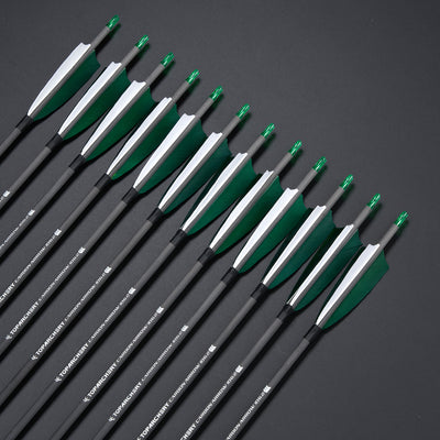 12x 32" OD 7.5mm ID 6.2mm Spine 400 Green Shield Turkey Feather Pure Carbon Archery Arrows
