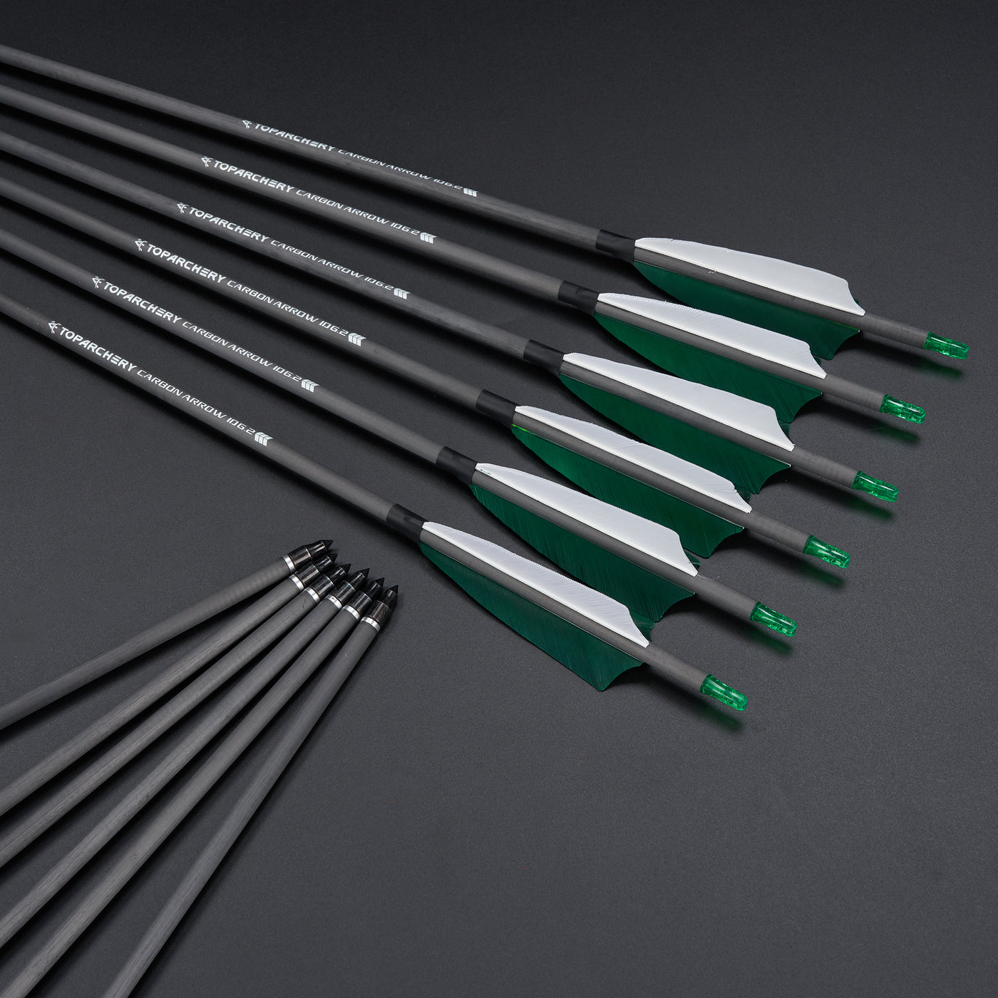 12x 32" OD 7.5mm ID 6.2mm Spine 400 Green Shield Turkey Feather Pure Carbon Archery Arrows