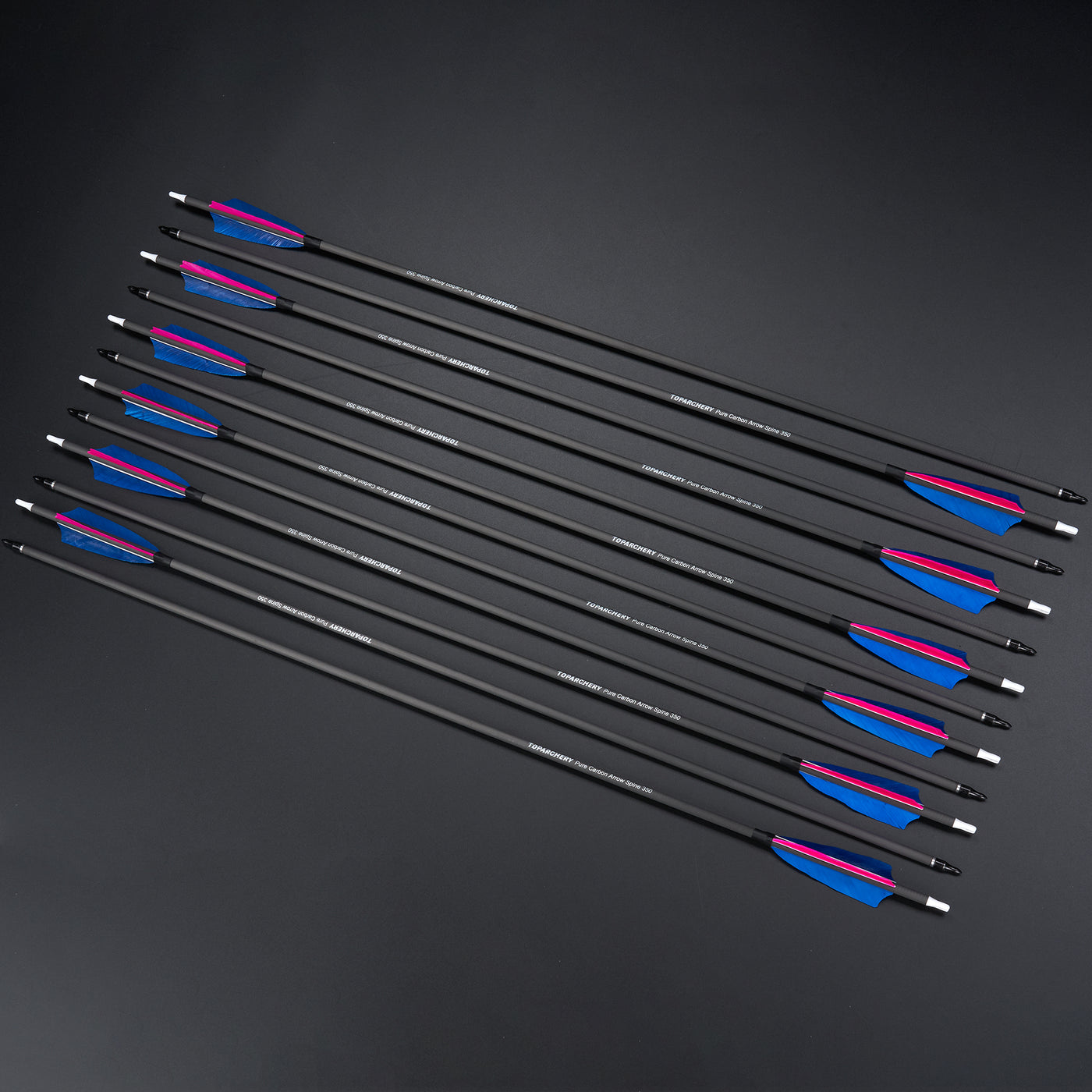 12x 32" OD 7.5mm ID 6.2mm Spine 350 0.003 Straightness Pure Carbon Archery Arrows 4" Shield Feather