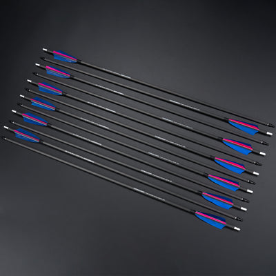 12x 32" OD 7.5mm ID 6.2mm Spine 350 0.003 Straightness Pure Carbon Archery Arrows 4" Shield Feather