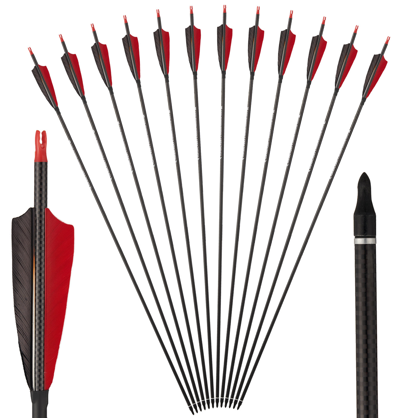 12x 33" OD 7.5mm ID 6.2mm Spine 500 4" Shield Turkey Feather Fletched Pure Carbon Archery Arrows