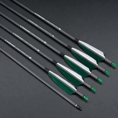 12x 32" OD 7.5mm ID 6.2mm Spine 400 Green Shield Turkey Feather Pure Carbon Archery Arrows