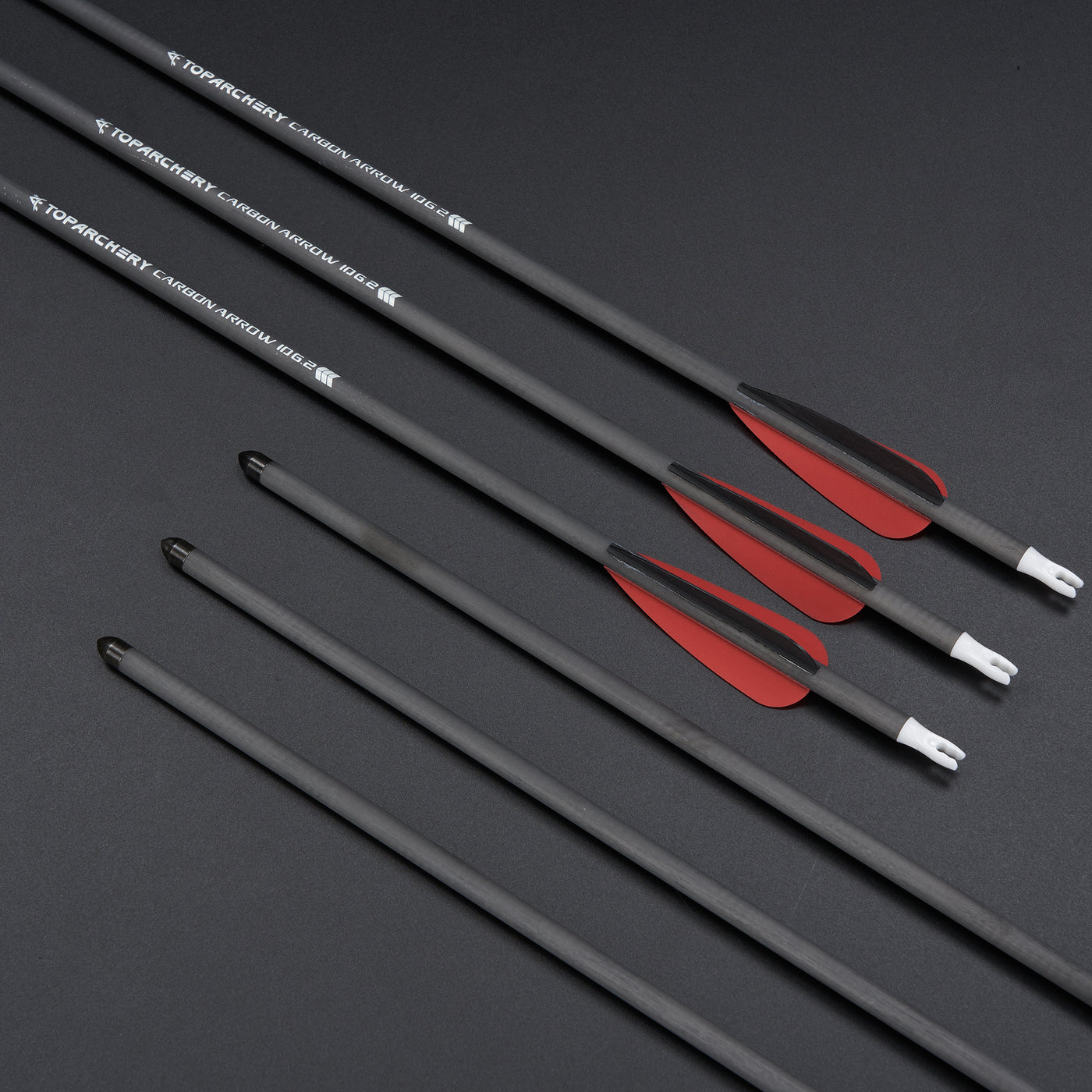 12x 24" OD 7mm Spine 250 Kids Black/Red Fletched Pure Carbon Archery Arrows for Compound