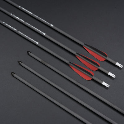 12x 24" OD 7mm Spine 250 Kids Black/Red Fletched Pure Carbon Archery Arrows for Compound