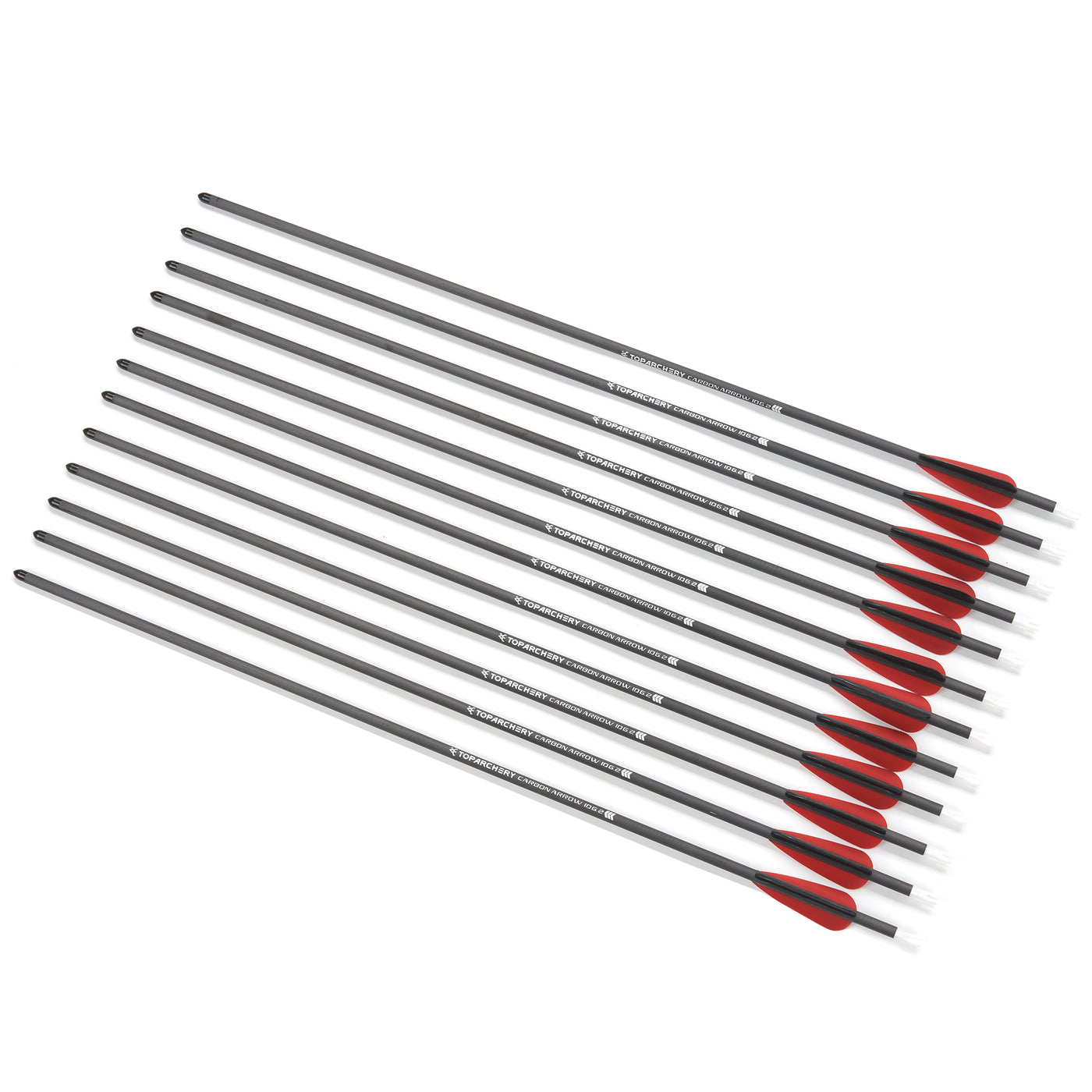 12x 24" OD 7mm Spine 250 Kids Black/Red Fletched Pure Carbon Archery Arrows for Compound