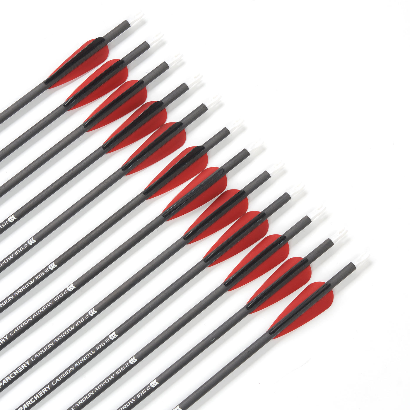 12x 24" OD 7mm Spine 250 Kids Black/Red Fletched Pure Carbon Archery Arrows for Compound