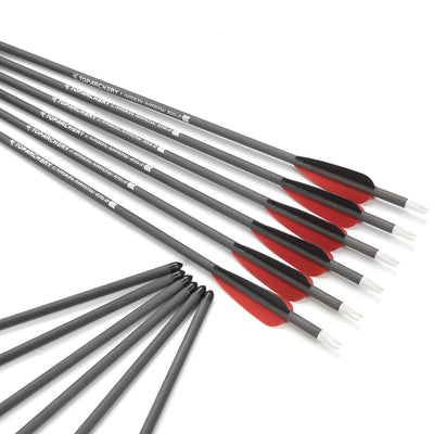12x 24" OD 7mm Spine 250 Kids Black/Red Fletched Pure Carbon Archery Arrows for Compound