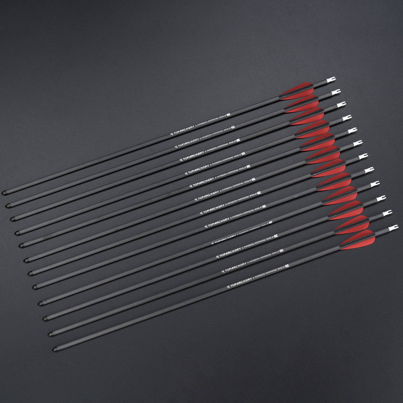 12x 24" OD 7mm Spine 250 Kids Black/Red Fletched Pure Carbon Archery Arrows for Compound