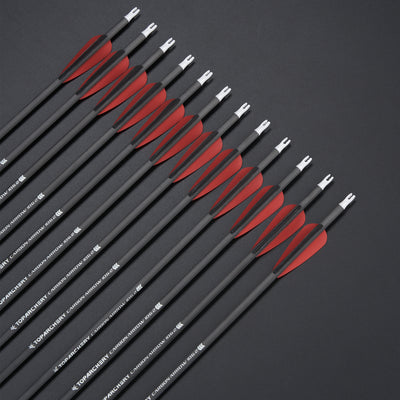 12x 24" OD 7mm Spine 250 Kids Black/Red Fletched Pure Carbon Archery Arrows for Compound