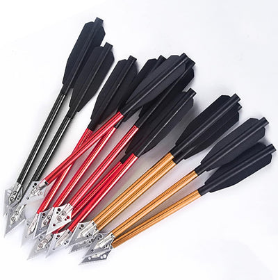 12x 6.5" Aluminum Crossbow Bolts Arrows Replaceable Steel Tips Broadhead 50-80lbs Pistol Archery Hunting Golden/Red/Black Shafts Black Vanes