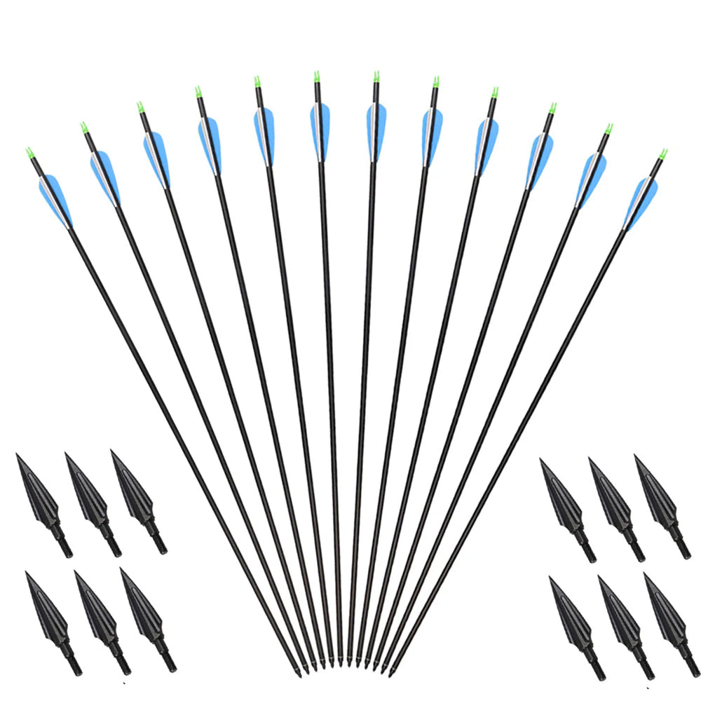 12pcs 31" Hunting Carbon Arrows 12pcs Broadheads Outdoor Archery