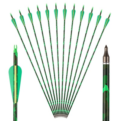 31.5" Spine 500 Carbon Archery Arrows Green Camouflage Black Skull Shaft Target Shooting For Recurve Compound Bow