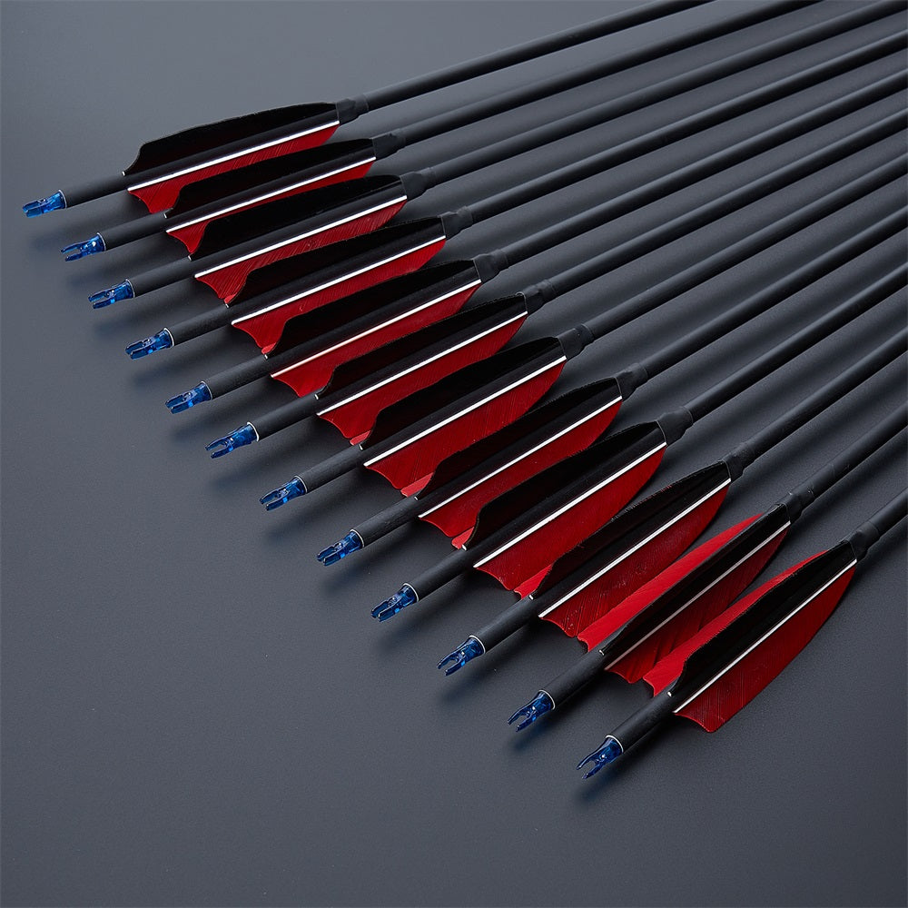 12x 31" Turkey Feather Carbon Fiber Arrows Archery Fletched Arrows for Recurve/Compound Traditional Bow