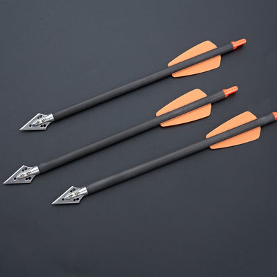12x 9" Pure Carbon Crossbow Bolts with 2-blade Broadheads OD 7.5mm ID 6.2mm 2-vane Fletchings For Hunting Pistol