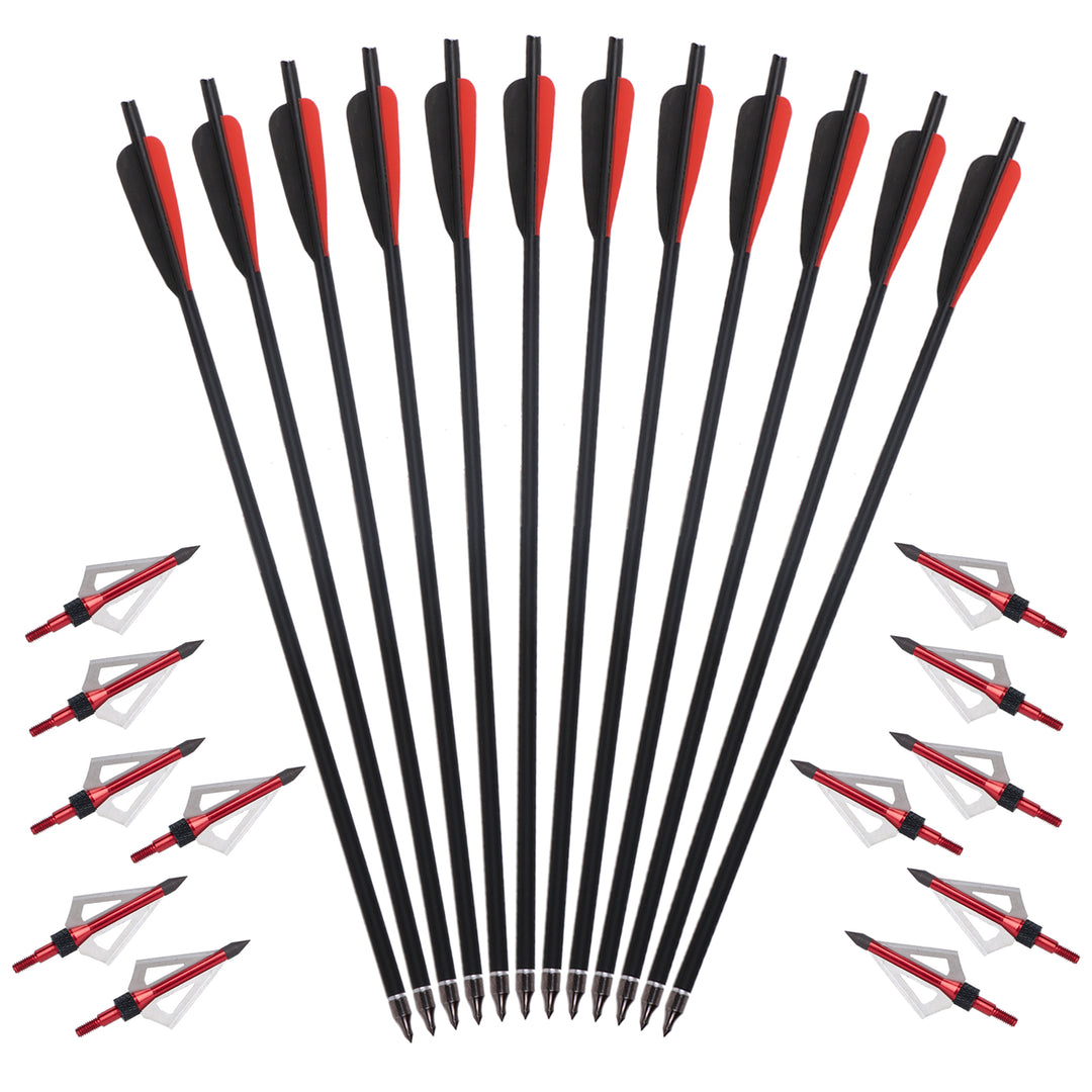 12X 20 inch Crossbow Bolts Carbon Arrows w/12 Arrowhead 100 Grain Target Hunting