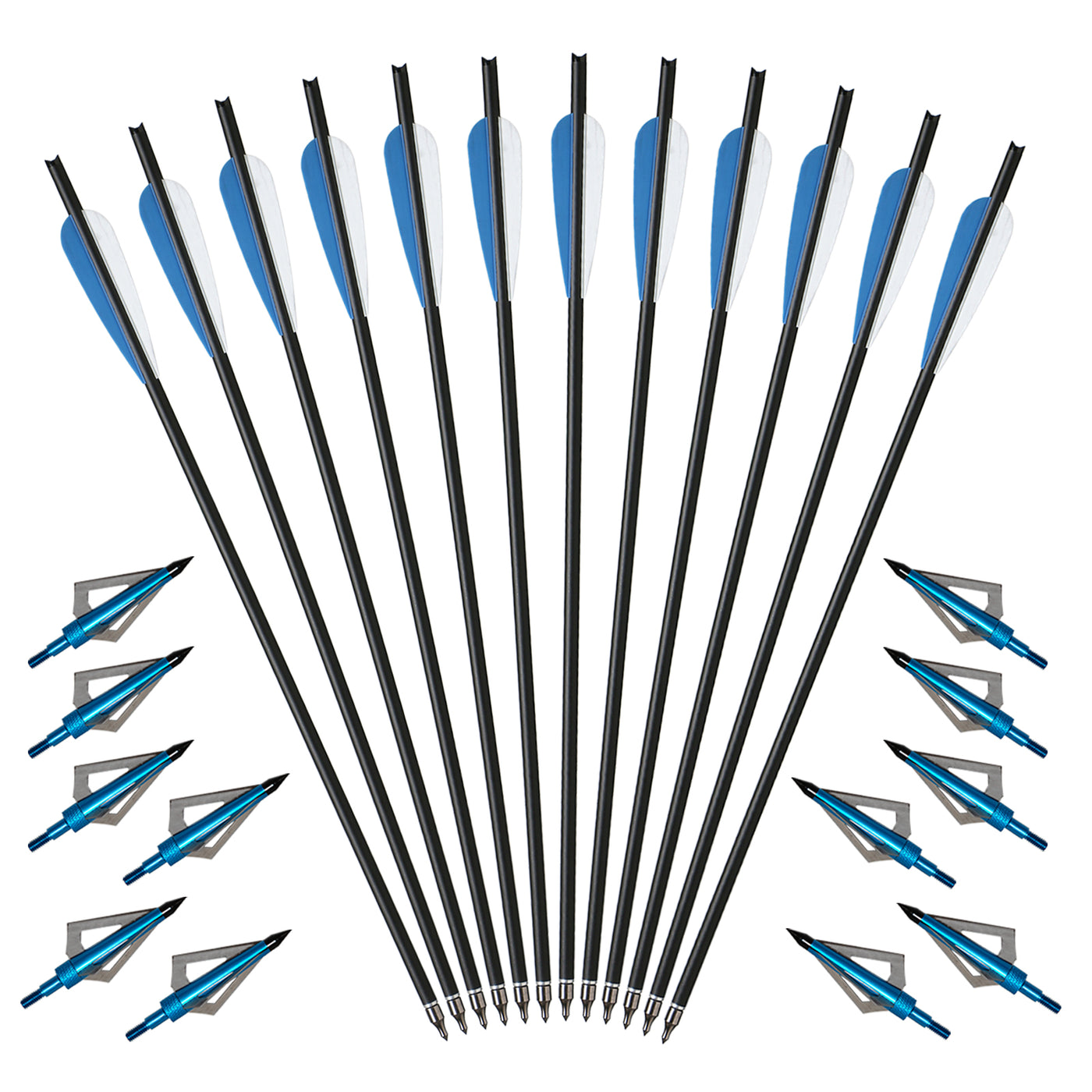 12x 20 22 Inch Archery Carbon Crossbow Bolts Arrows and 12x Broadheads Set 4" Vane Replaced Arrowhead for Hunting Outdoor Practice